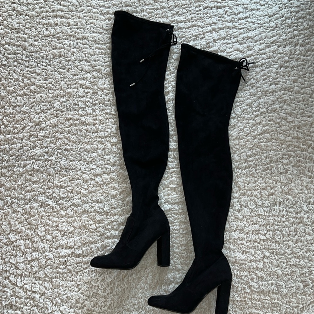 Black suede thigh high Steve Madden boots